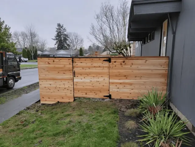 Cedar side yard privacy gate and fence installation in Tigard OR – Oregon Quality Cuts