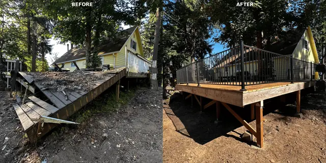 Before and after custom deck rebuild with new railing in West Linn OR – Oregon Quality Cuts