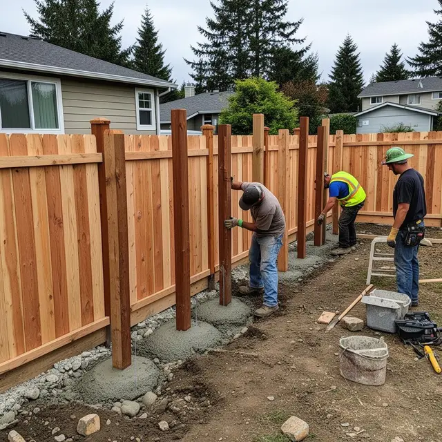Professional cedar fence installation along property line in Wilsonville OR – Oregon Quality Cuts