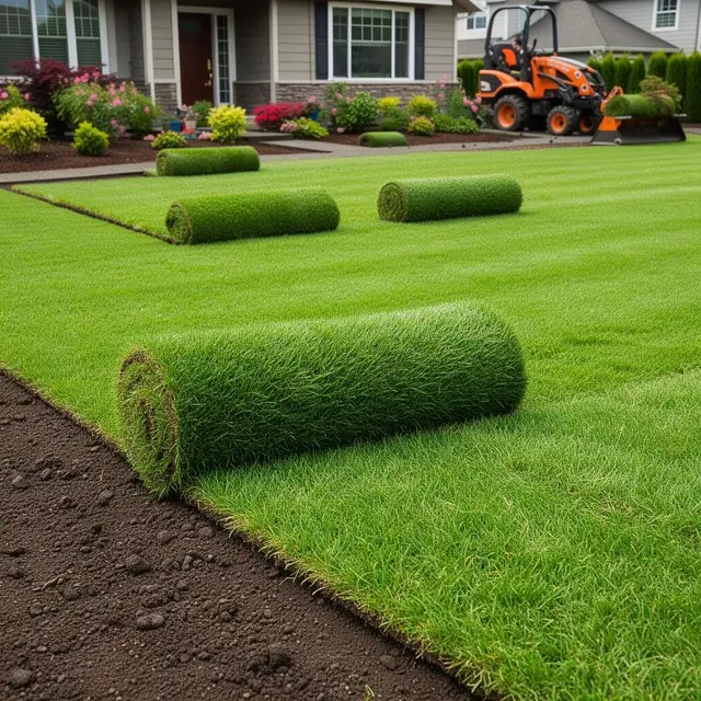 Fresh sod lawn installation for residential backyard in Tigard OR – Oregon Quality Cuts